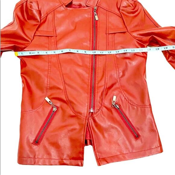 Bright Pearl Red Faux Leather Moto Jacket, Size Small 4/6* Please See Below - Picture 11 of 14